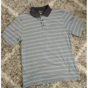 Men's Greg Norman For Tasso Elba Play Dry Gray Striped Short Sleeve Polo XL